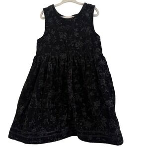 Vintage 90s Black Fit Flare Velvet Mc Donald's Kids size Girls 7 Dress floral